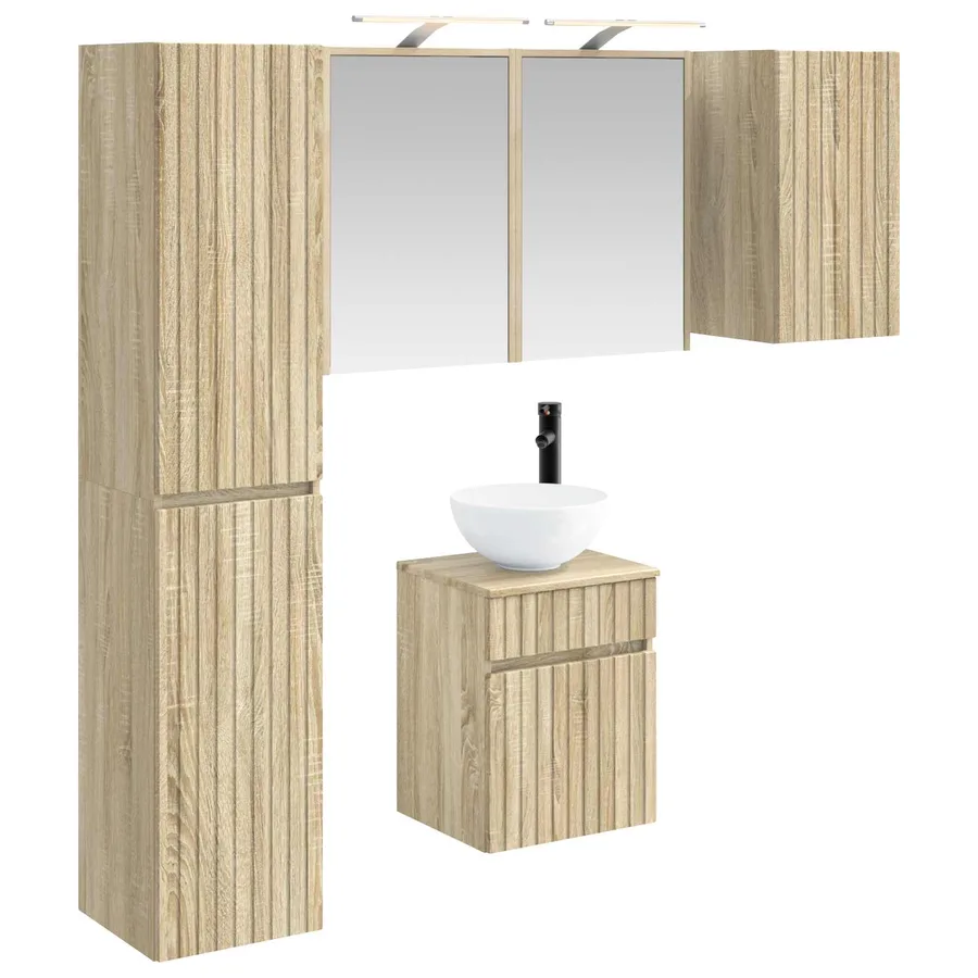 Ensemble d'armoire de salle de bain 5 pcs Chêne Sonoma - 2