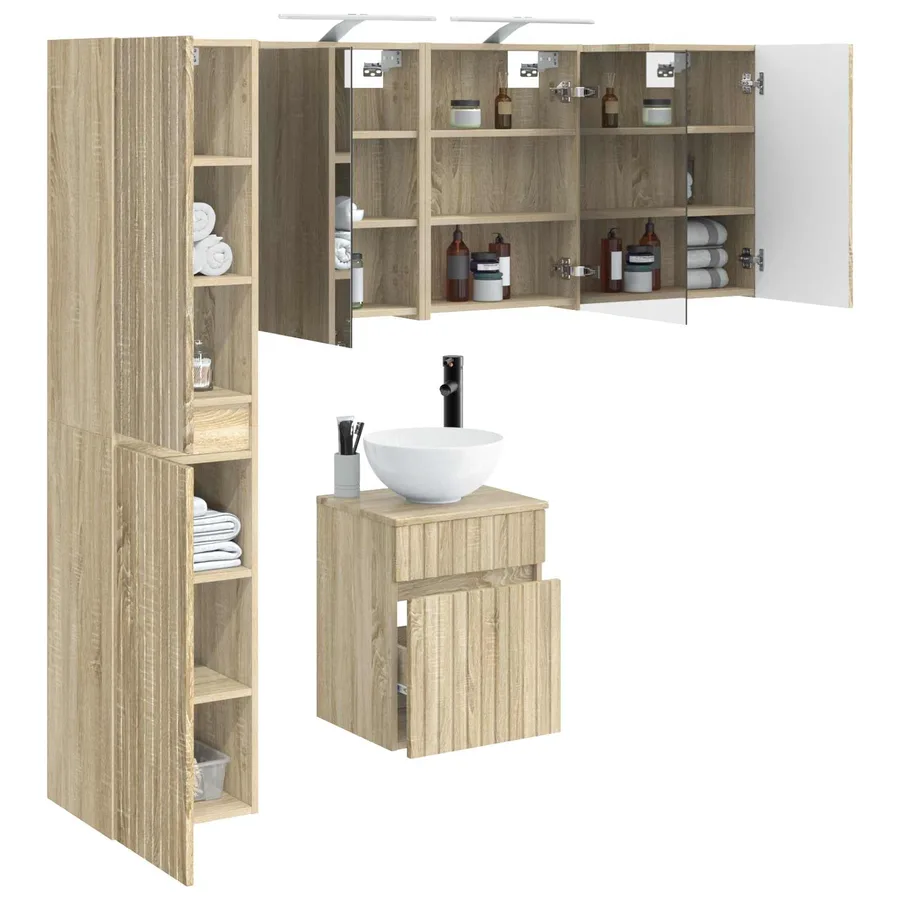 Ensemble d'armoire de salle de bain 5 pcs Chêne Sonoma - 3
