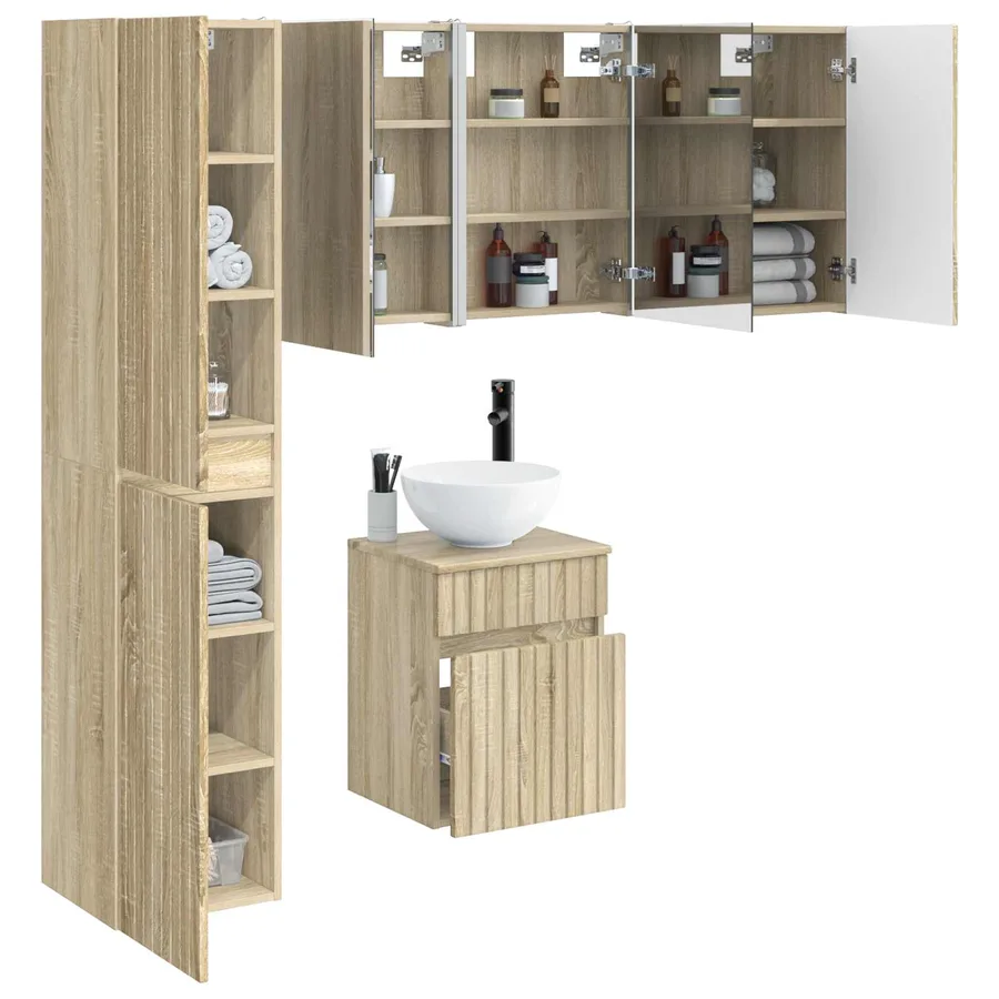 Ensemble d'armoire de salle de bain 5 pcs Chêne Sonoma - 3
