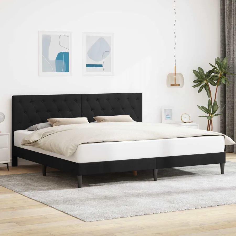 Cadre de lit avec tête de lit Noir 180 x 200 cm Velours
