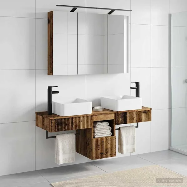 Ensemble d'armoire de salle de bain 4 pcs Bois ancien
