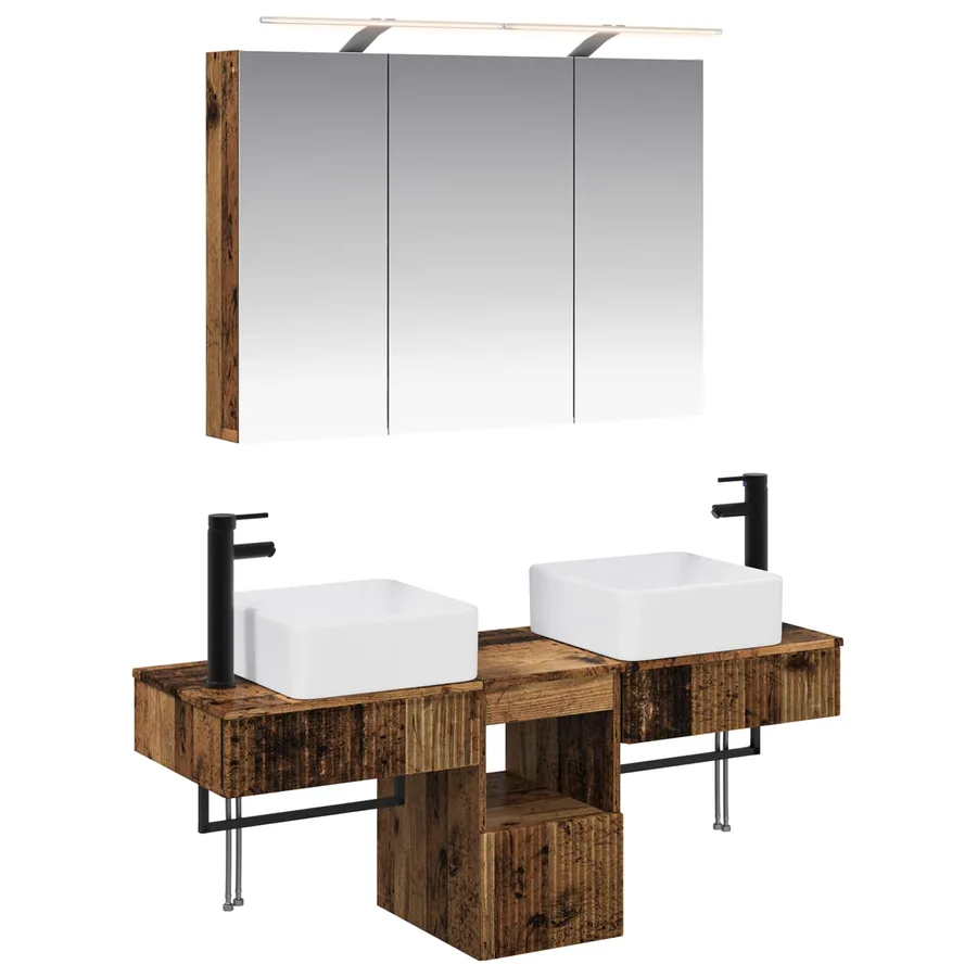 Ensemble d'armoire de salle de bain 4 pcs Bois ancien - 2