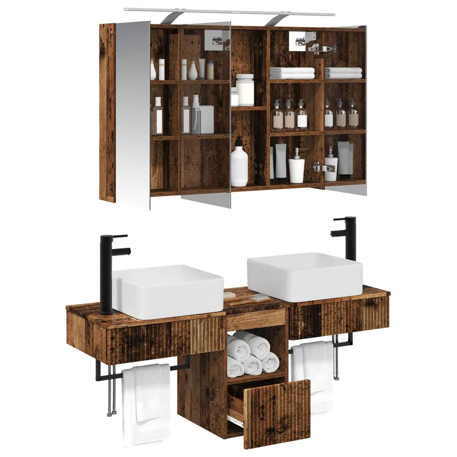 Ensemble d'armoire de salle de bain 4 pcs Bois ancien - 3