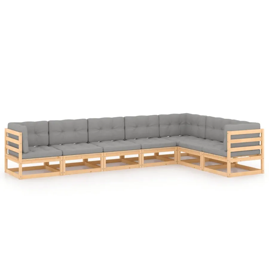 Salon de jardin 7 pcs avec coussins Bois de pin massif - 2