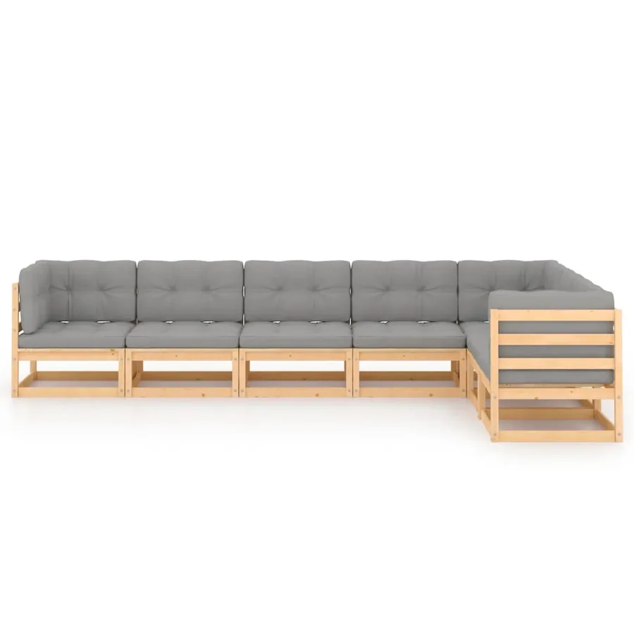 Salon de jardin 7 pcs avec coussins Bois de pin massif - 3