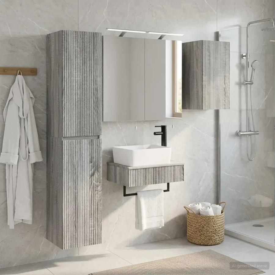 Ensemble de mobilier de salle de bain 5 pcs Sonoma gris - 4