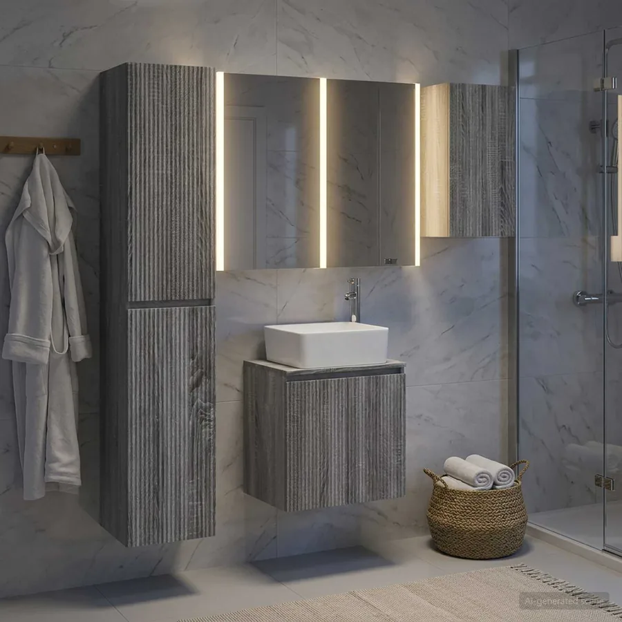 Ensemble d'armoire de salle de bain 5 pcs Sonoma gris