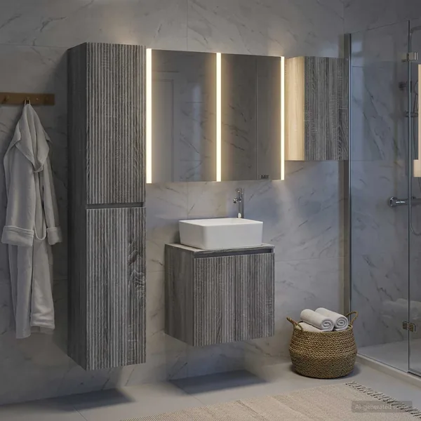 Ensemble d'armoire de salle de bain 5 pcs Sonoma gris