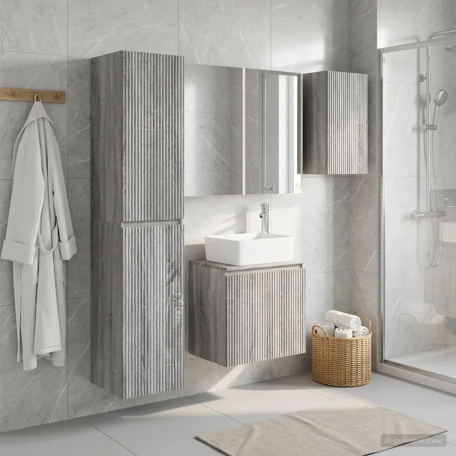 Ensemble d'armoire de salle de bain 5 pcs Sonoma gris - 4