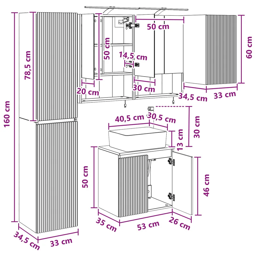 Ensemble d'armoire de salle de bain 5 pcs Sonoma gris - 15