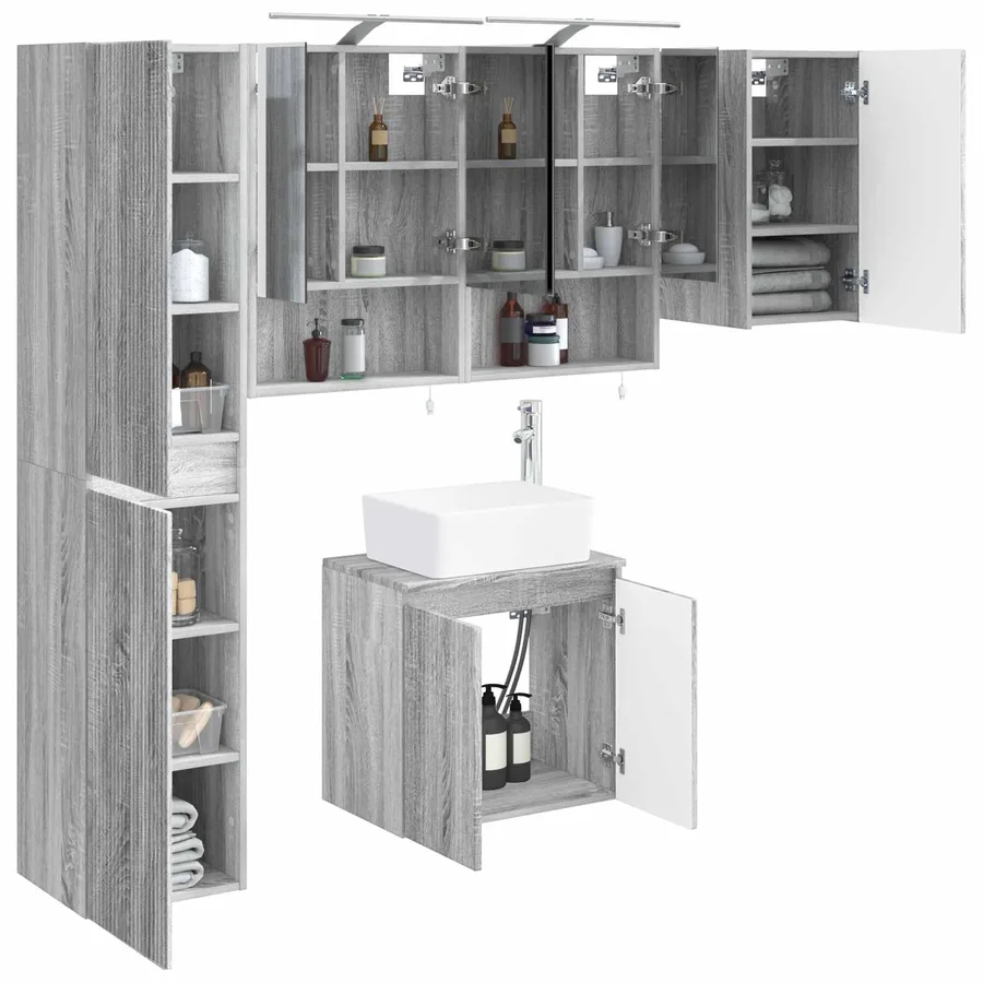 Ensemble d'armoire de salle de bain 5 pcs Sonoma gris - 3