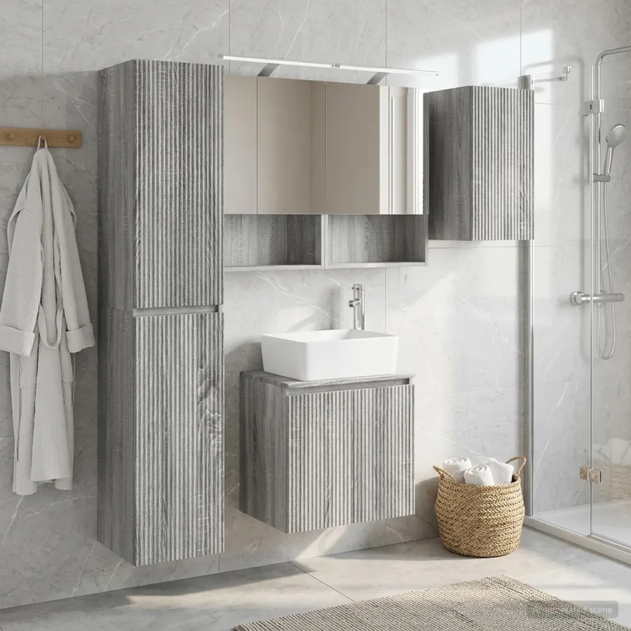 Ensemble d'armoire de salle de bain 5 pcs Sonoma gris - 4
