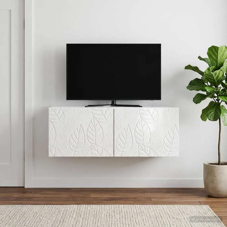 Meuble TV mural 78,5 x 31 cm Blanc brillant Bois d'ingénierie - 3