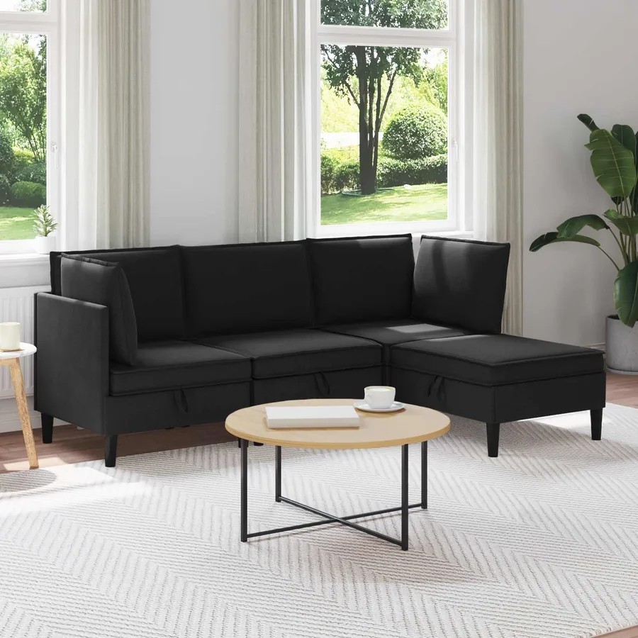 Ensemble de meubles pour le salon 4 pcs Noir Tissu
