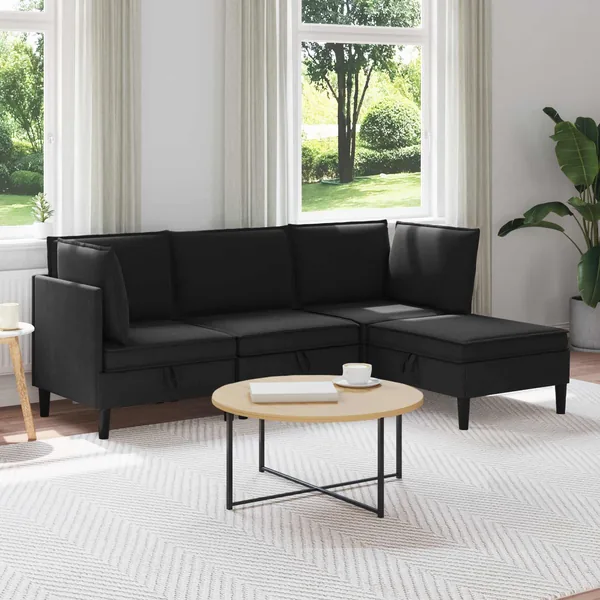 Ensemble de meubles pour le salon 4 pcs Noir Tissu
