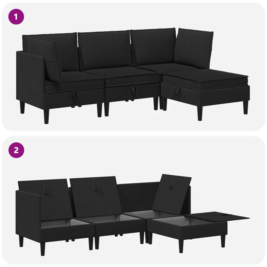 Ensemble de meubles pour le salon 4 pcs Noir Tissu - 10
