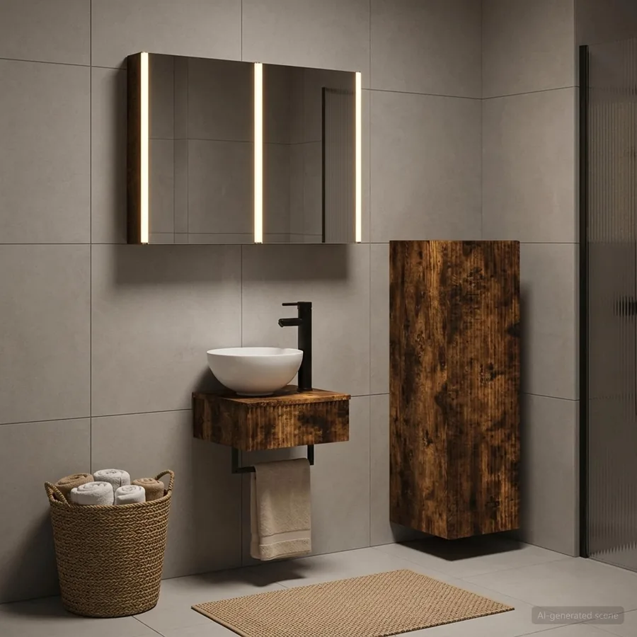 Ensemble d'armoire de salle de bain 4 pcs Chêne fumé