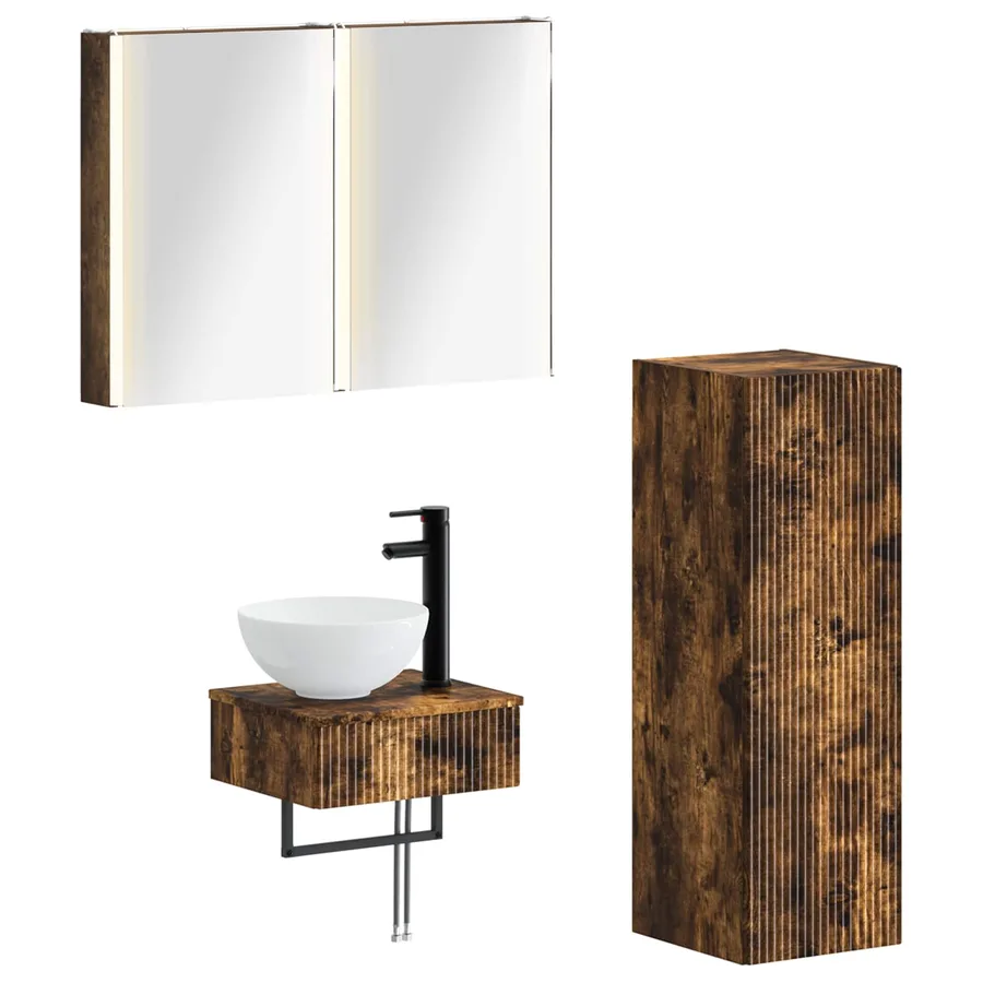 Ensemble d'armoire de salle de bain 4 pcs Chêne fumé - 2