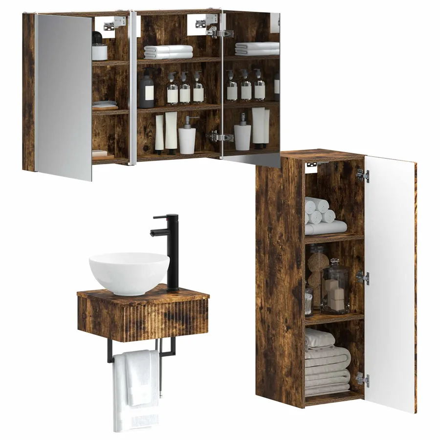 Ensemble d'armoire de salle de bain 4 pcs Chêne fumé - 3
