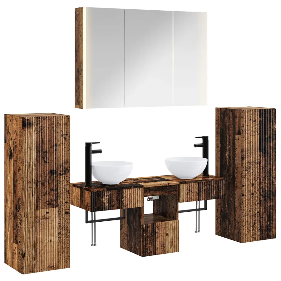 Ensemble de mobilier de salle de bain 6 pcs Bois ancien - 2