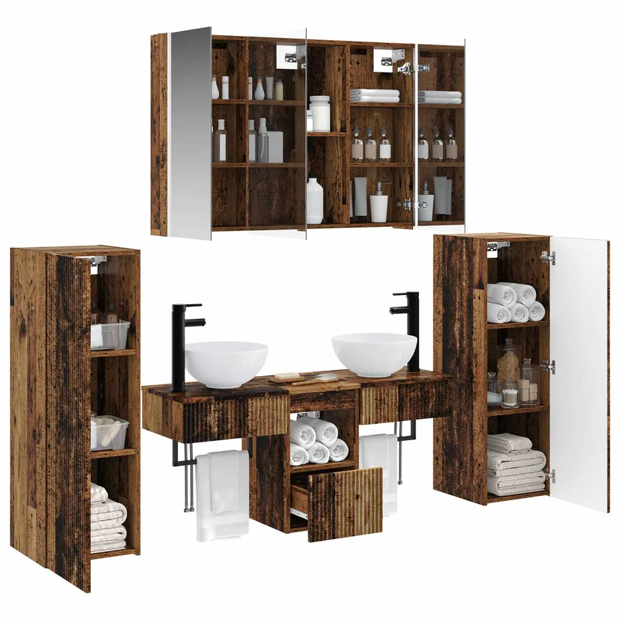 Ensemble de mobilier de salle de bain 6 pcs Bois ancien - 3