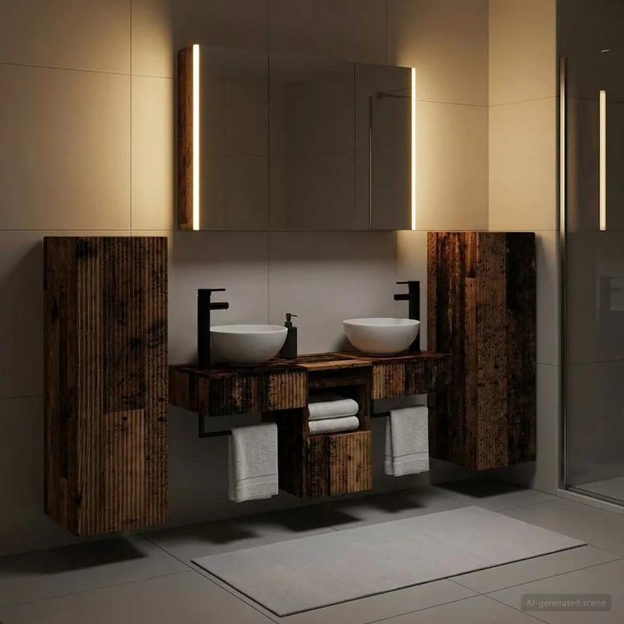 Ensemble de mobilier de salle de bain 6 pcs Bois ancien - 4
