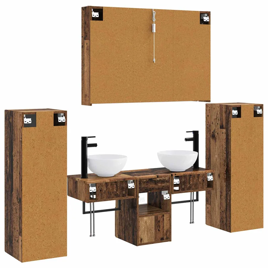 Ensemble de mobilier de salle de bain 6 pcs Bois ancien - 9