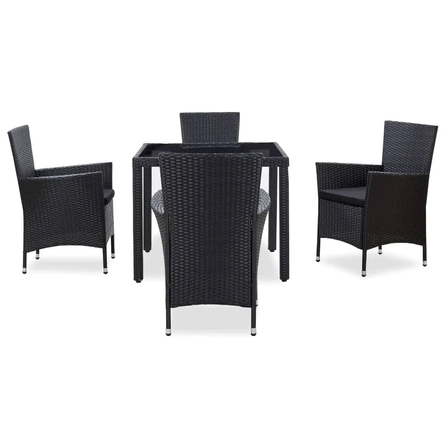 Ensemble à manger d'extérieur 5 pcs Résine tressée Noir - 2