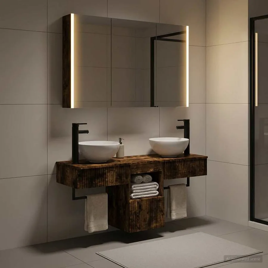 Ensemble d'armoire de salle de bain 4 pcs Chêne fumé