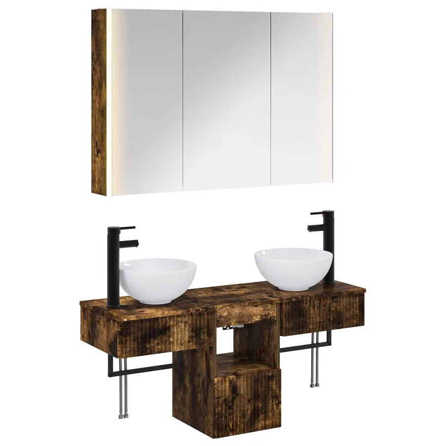 Ensemble d'armoire de salle de bain 4 pcs Chêne fumé - 2