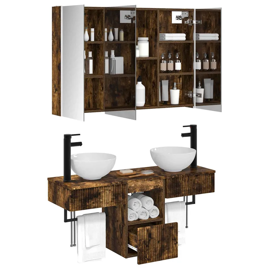 Ensemble d'armoire de salle de bain 4 pcs Chêne fumé - 3