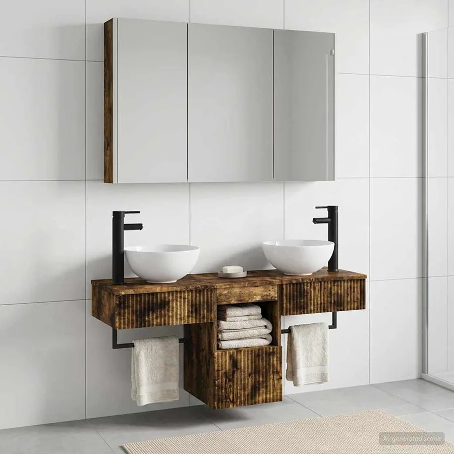 Ensemble d'armoire de salle de bain 4 pcs Chêne fumé - 4