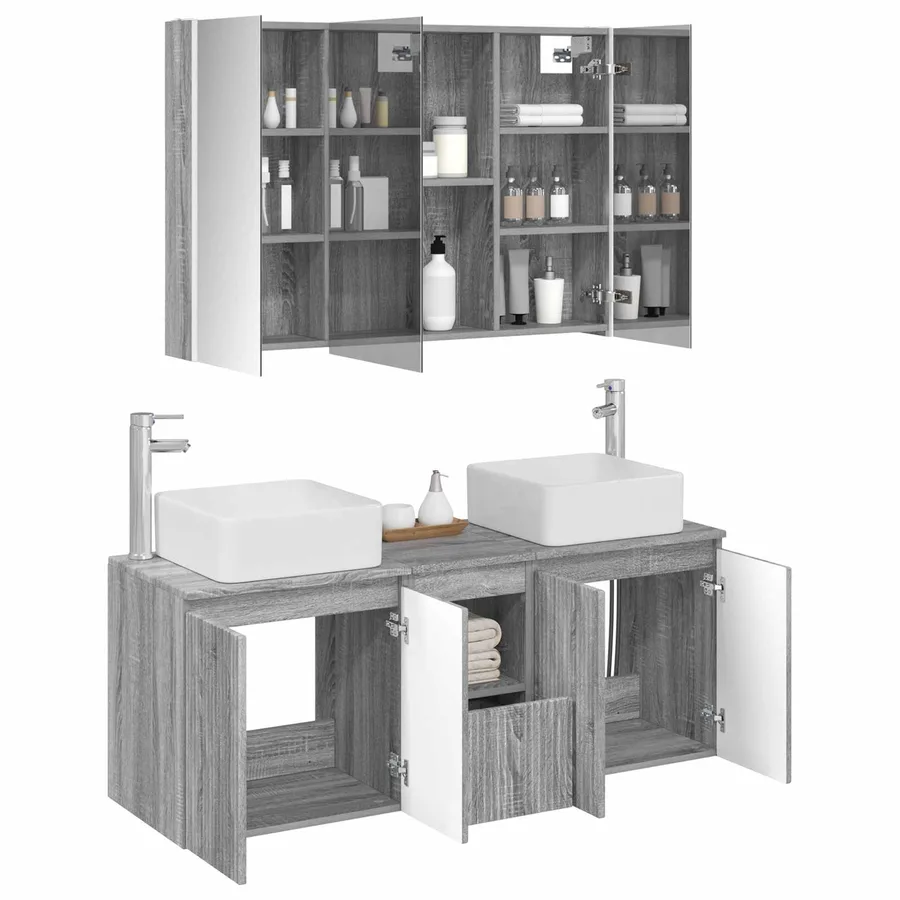 Ensemble d'armoire de salle de bain 4 pcs Sonoma gris - 3