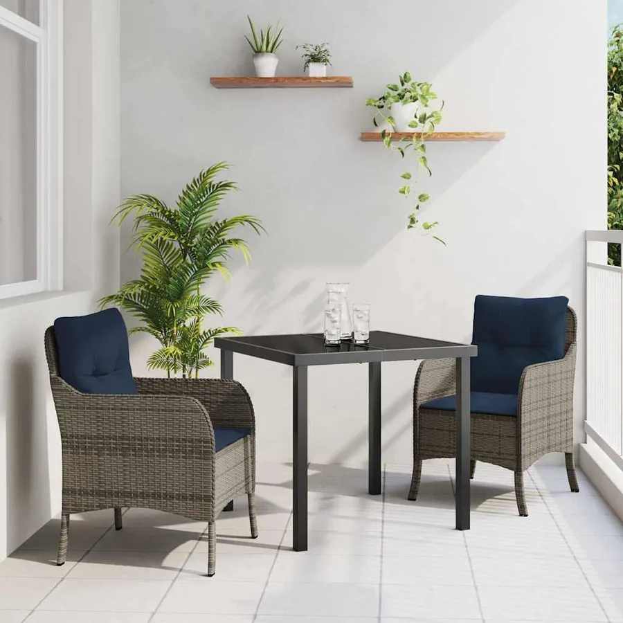 Ensemble de salle à manger pour jardin 3 pcs Gris polyrotin