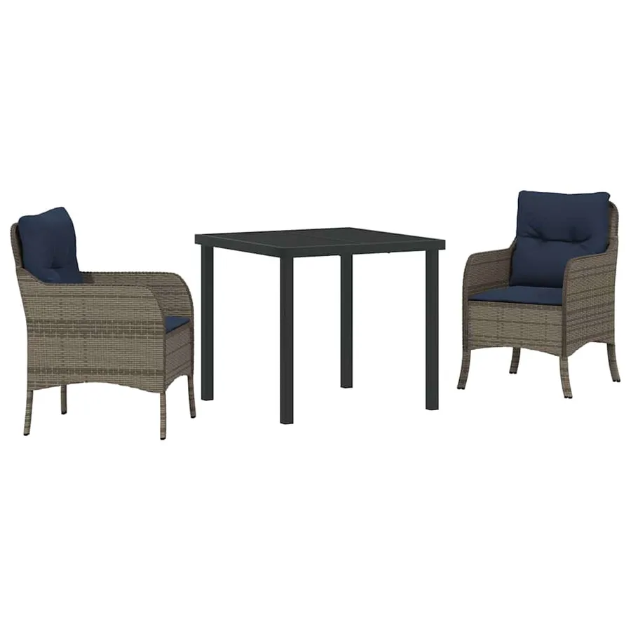 Ensemble de salle à manger pour jardin 3 pcs Gris polyrotin - 2