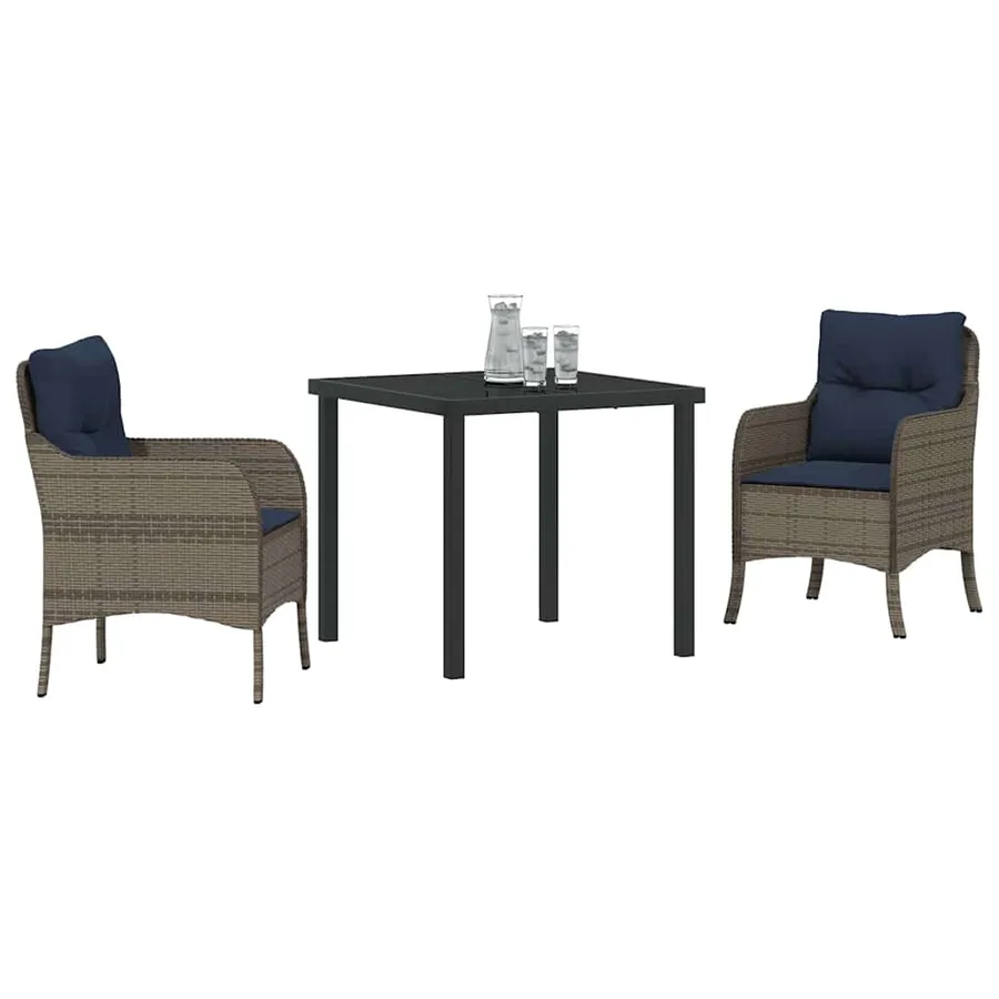 Ensemble de salle à manger pour jardin 3 pcs Gris polyrotin - 3