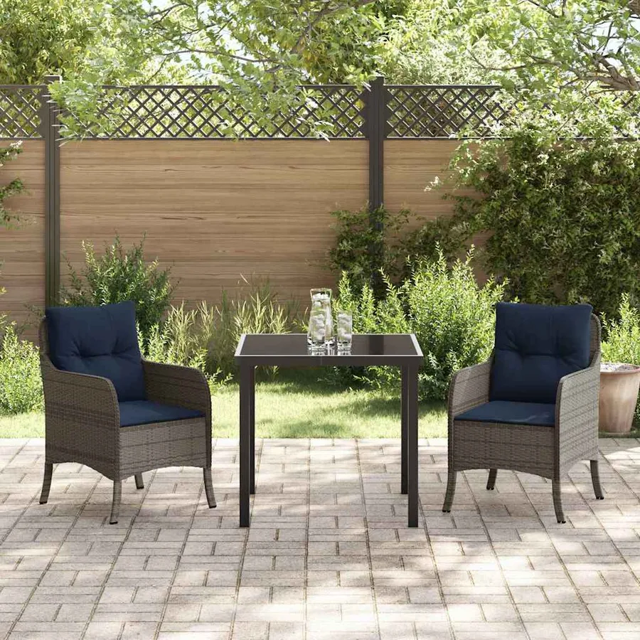 Ensemble de salle à manger pour jardin 3 pcs Gris polyrotin - 4