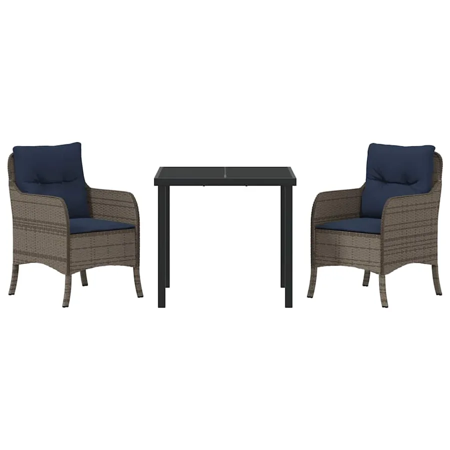 Ensemble de salle à manger pour jardin 3 pcs Gris polyrotin - 7