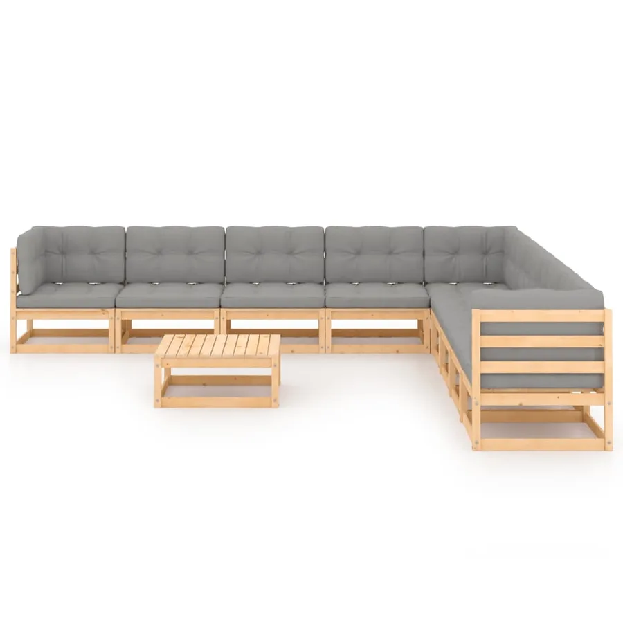 Salon de jardin 10 pcs avec coussins Bois de pin massif - 2