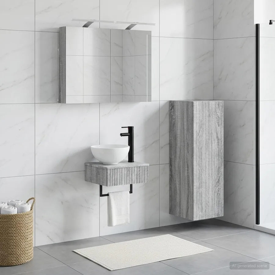 Ensemble d'armoire de salle de bain 4 pcs Sonoma gris