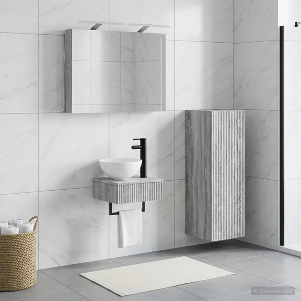 Ensemble d'armoire de salle de bain 4 pcs Sonoma gris