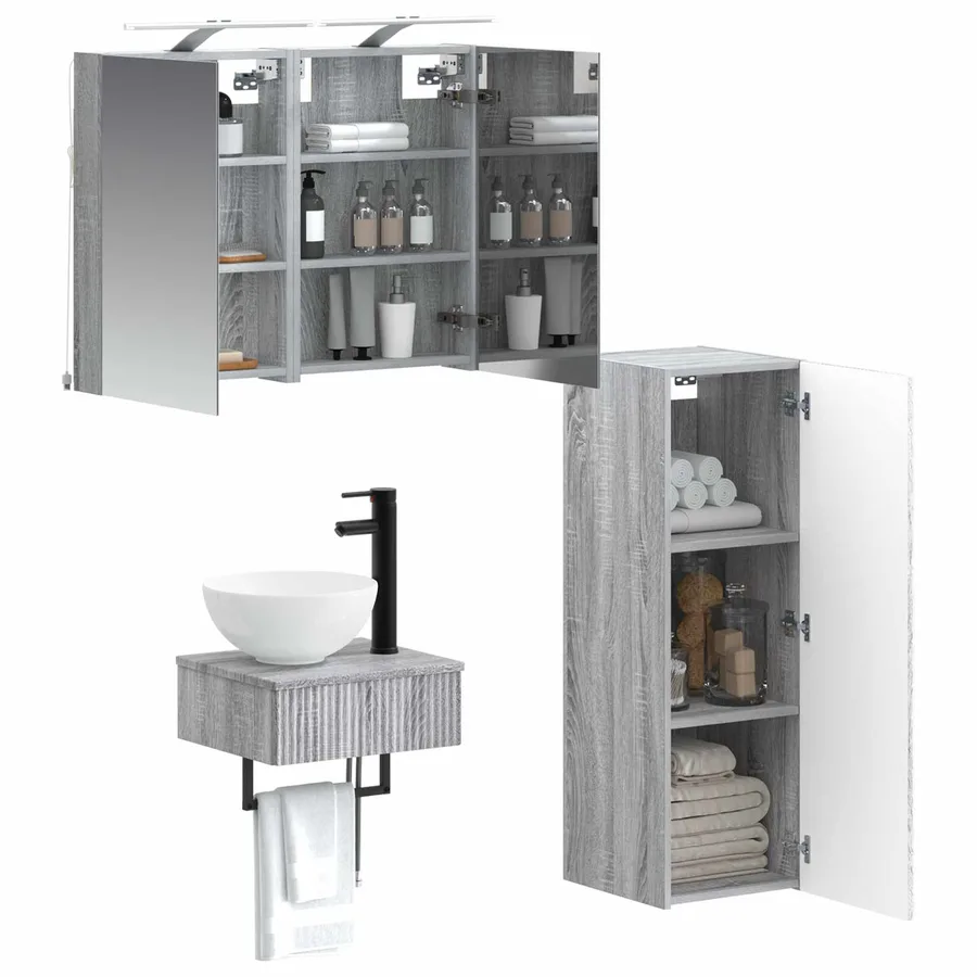 Ensemble d'armoire de salle de bain 4 pcs Sonoma gris - 3