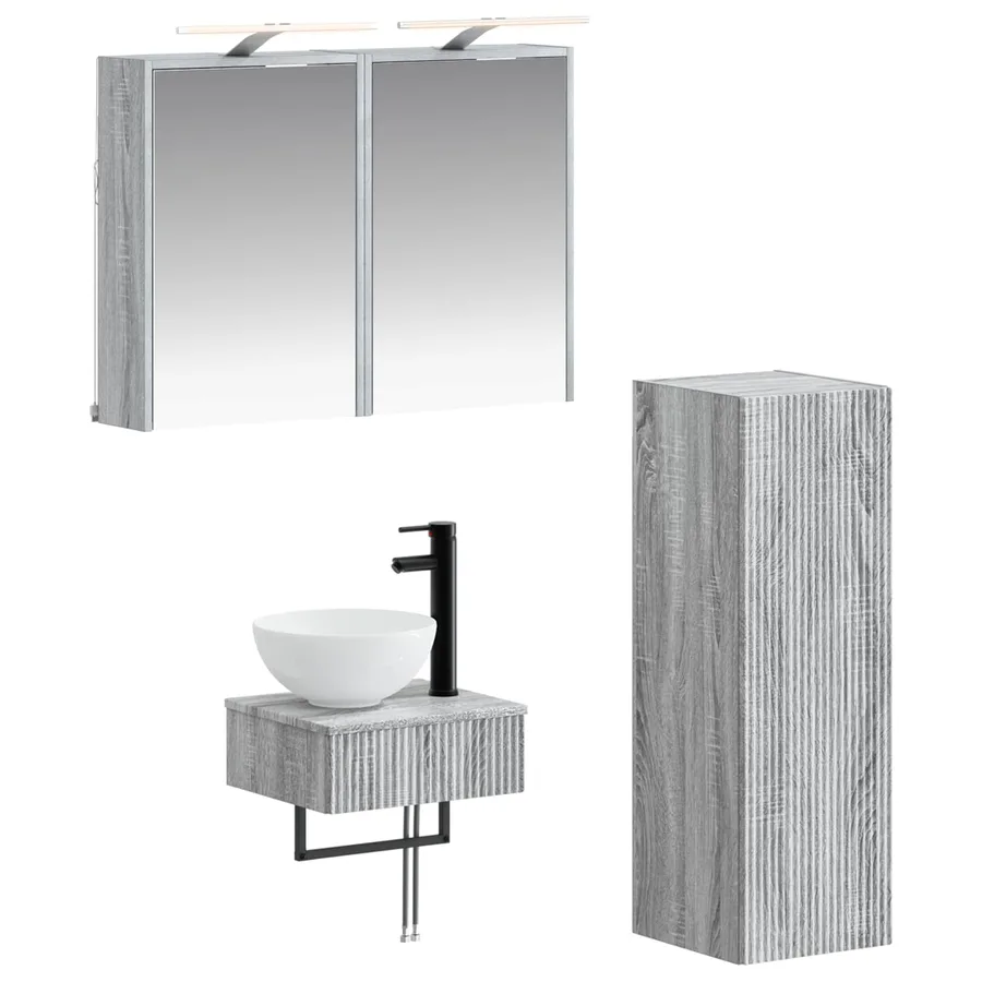 Ensemble d'armoire de salle de bain 4 pcs Sonoma gris - 2