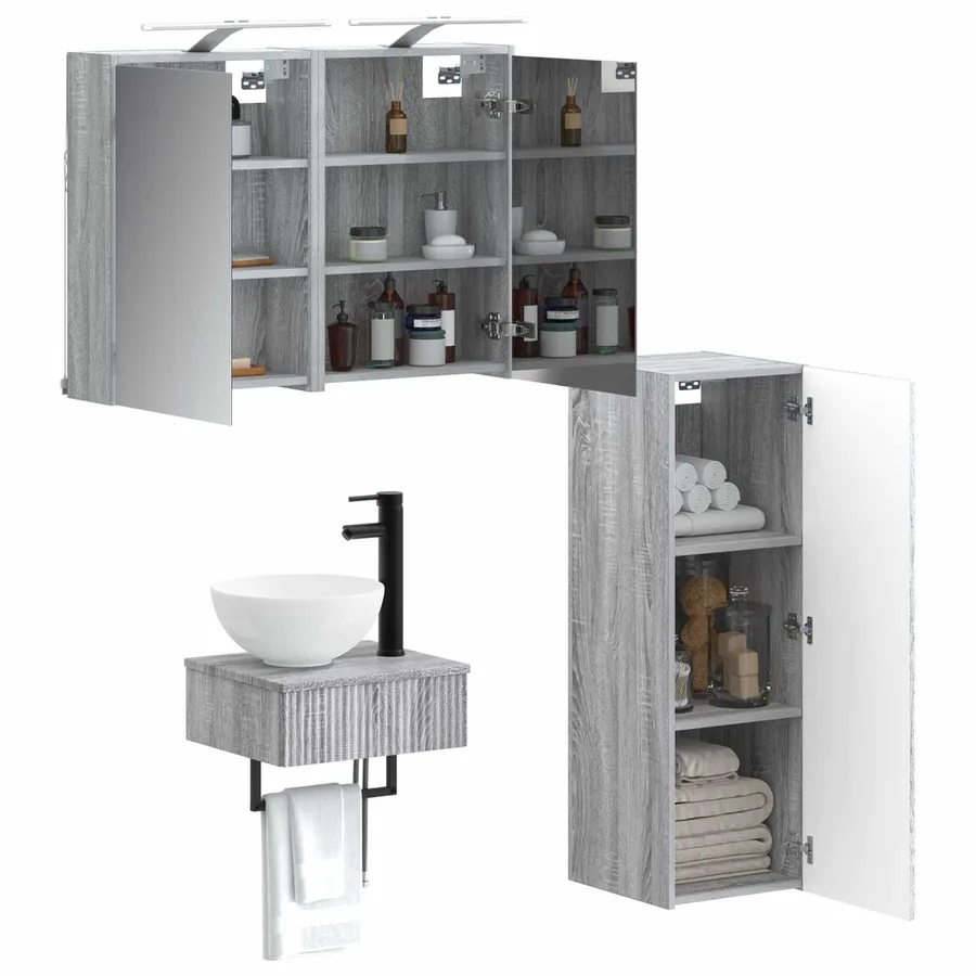 Ensemble d'armoire de salle de bain 4 pcs Sonoma gris - 3