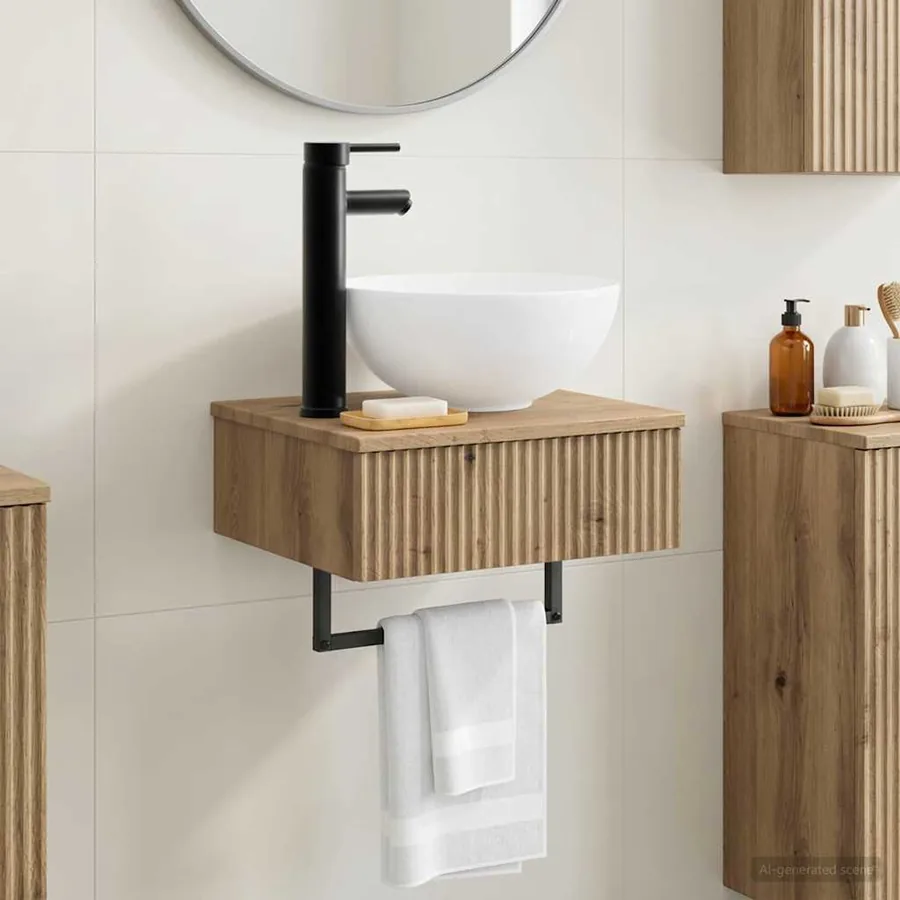 Basin de lavage mural Chêne artisanal 40 x 35 x 39 cm