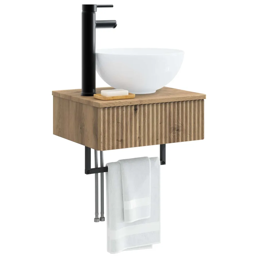 Basin de lavage mural Chêne artisanal 40 x 35 x 39 cm - 3