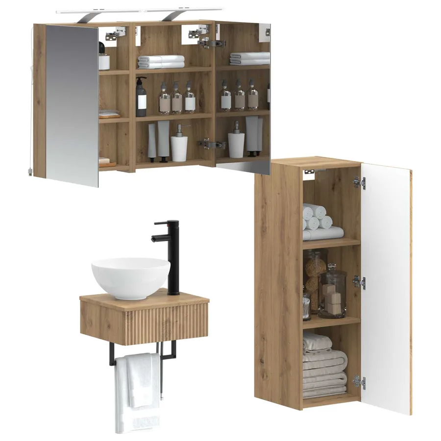 Ensemble d'armoire de salle de bain 4 pc Chêne artisanal - 3