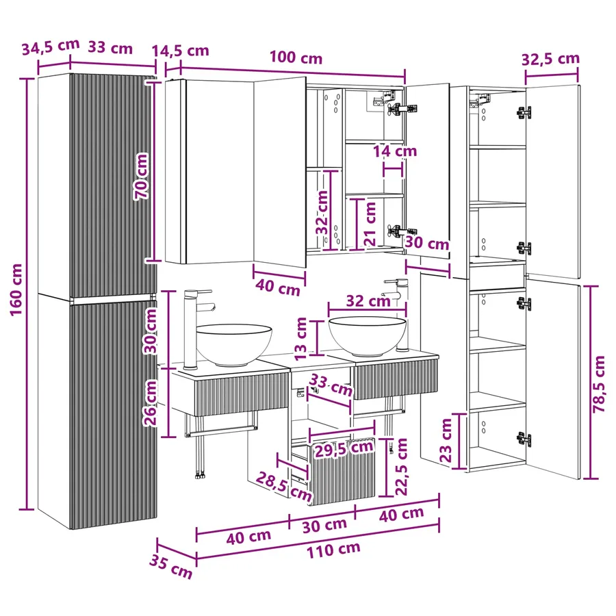 Ensemble de mobilier de salle de bain 6 pc Chêne artisanal - 17