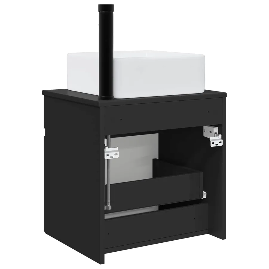 Meuble de lavabo mural Noir 49 x 41 x 63 cm Bois d'ingénierie - 4