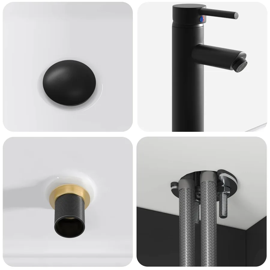Meuble de lavabo mural Noir 49 x 41 x 63 cm Bois d'ingénierie - 6